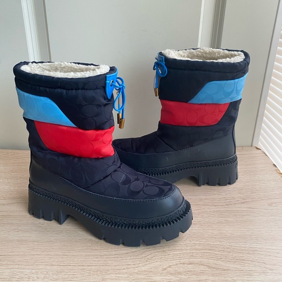 COACH PUFFER SNOW BOOTS COMBAT BOOTS NAVY/ RED Women- SZ 7 - Picture 14 of 14